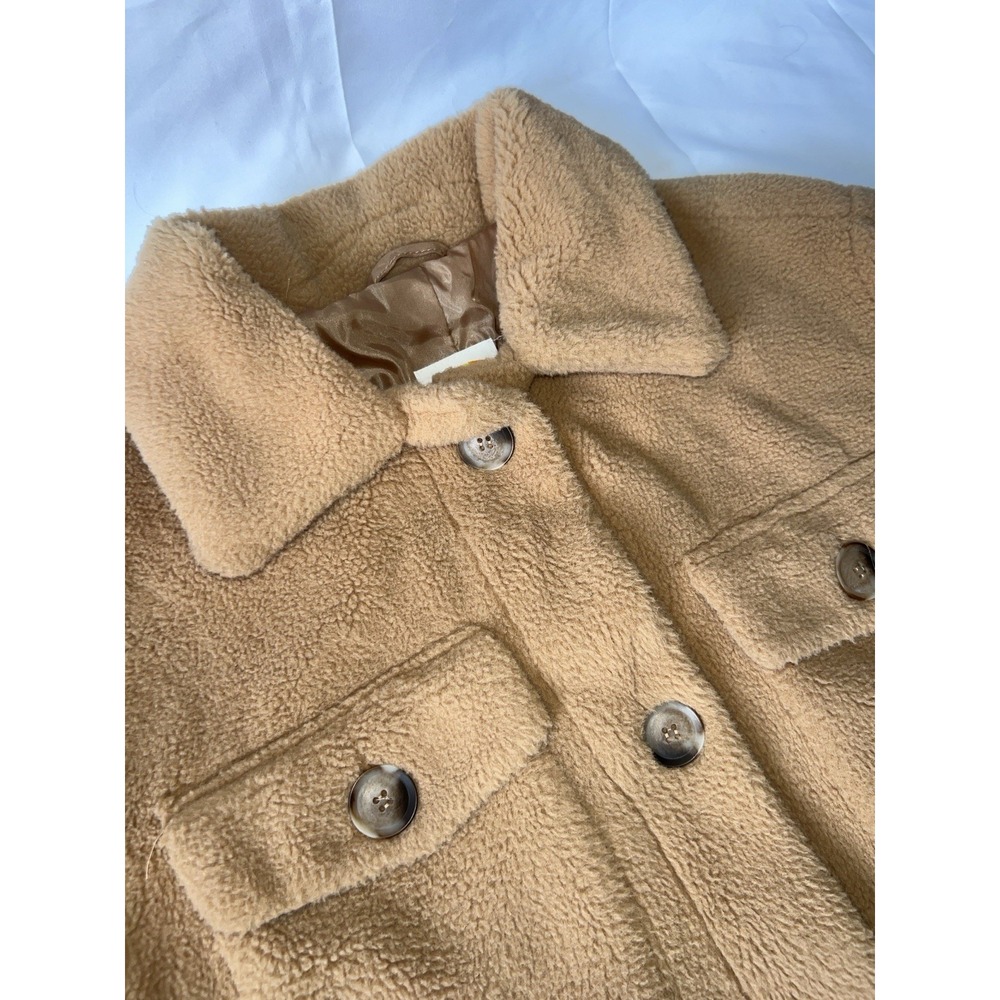 C&C California Fuzzy Tan Teddy Faux Fur Sherpa Mid Length Winter Jacket Size Med